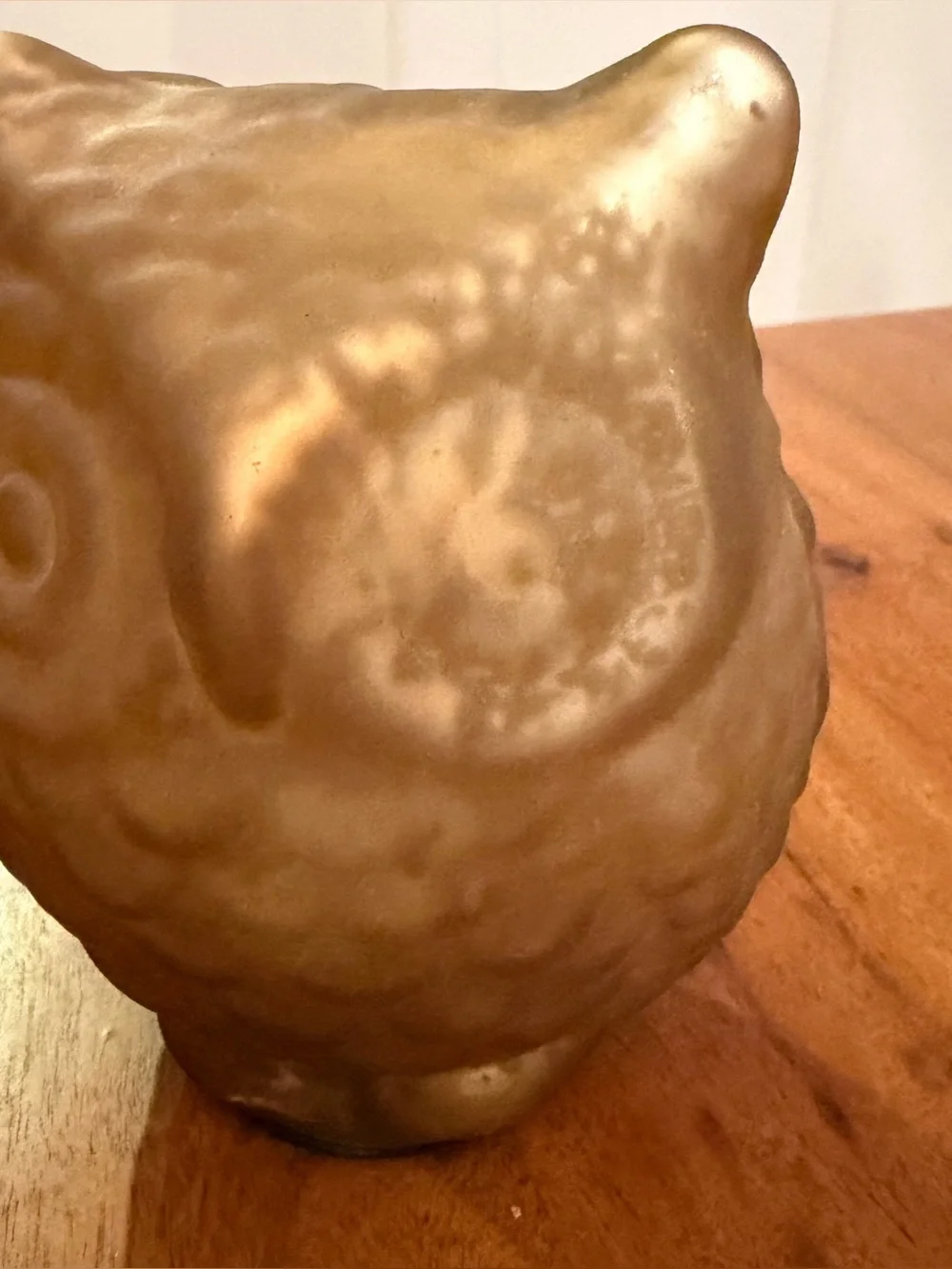 Vintage 1970s Iridescent Gold Glass Owl Figurine 5” Retro MCM Boho Chic Woodland